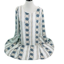 Womens SMALL Dress Long Tunic Earth Tones Floral Stripe Lined CottageCore Boho