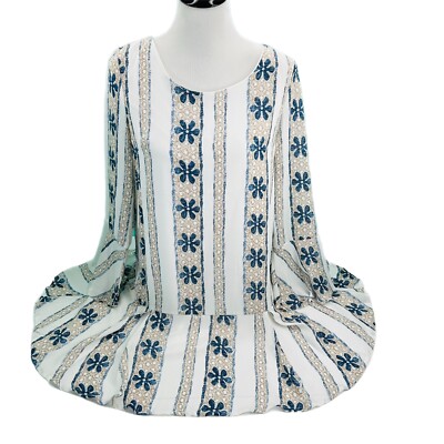 Womens SMALL Dress Long Tunic Earth Tones Floral Stripe Lined CottageCore Boho