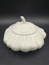 Vintage White Fitz And Floyd Lidded Pumpkin Squash Dish