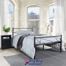 Twin Size Metal Bed Frame Steel with Headboard/Mattress Foundation Black
