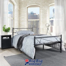 Twin Size Metal Bed Frame Steel with Headboard/Mattress Foundation Black