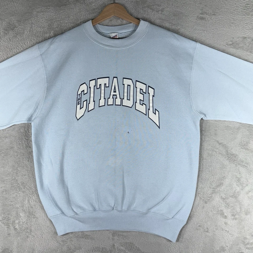 Sudadera De Colección The Citadel College Of South Carolina Para Hombres XL Verde azulado Años 90 Desteñida EE. UU. Foto 4 de 4