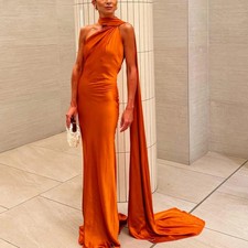 Elegant Women's Soft Silk Satin Evening Dress Sleeveless Mermaid Long Ball gown