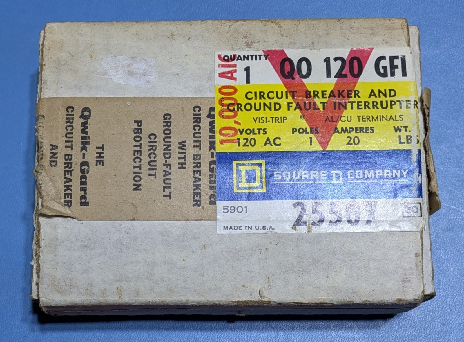 Square D QO120GFI 20A 1 Pole 120V Ground Fault Circuit Breaker