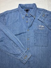 VTG Lands End Denim Long Sleeve Button Up Blue Made In USA Mens L Company Logo