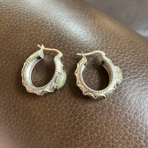 Sterling Silver Ireland Made Connemara Marble Stone Hoop Huggie Earrings JTV - Picture 2 of 3