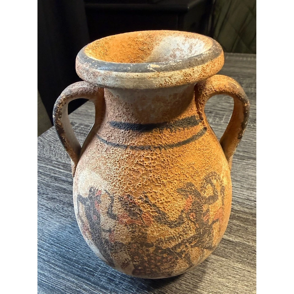Rustikale griechische Stil Amphore Vase zwei Griffe gealterte Keramik 8" Terrakotta - Bild 3 von 4