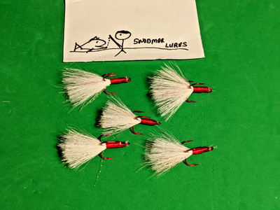 5 - Red Treble Hooks REPLACEMENTS size 4 Dressed White & Red VMC