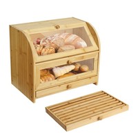 Bambus Brotkasten Mit 2 Etagen Und Schublade, BrotbehäLter Mit Brotschneidebrett