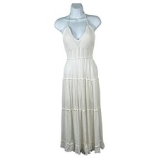 Akaiv Crochet Tiered White Boho Bohemian Maxi Dress Size Small 