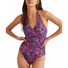 Boden  Swim NWT Levanoz Ruched One Piece Halter Purple and Pink Floral Size 6