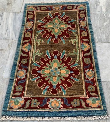 Vintage Afghan Hand-Knotted: Chobi Wool Area Rug, Traditional Carpet (2x3 ft.)