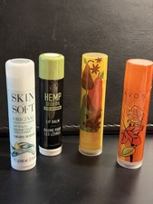 Avon Lip Balms 4-Pack, Factory Sealed (Almond, Cinnamon, Grape & Hemp Oil)