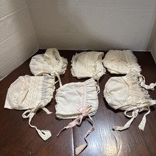 6 VTG Baby Bonnets 60's-70's Nylon Lace Baby Fold Babies Displays