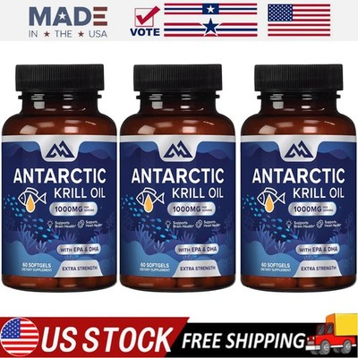 3× Antarctic Krill Oil 1000mg with Omega-3s EPA, DHA & Astaxanthin Premium