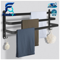 Handtuchhalter Schwarz 70Cm Aluminium Wandmontage 3-StöCkig Mit Haken Bad KüChe
