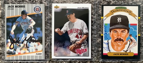 JACK MORRIS VINTAGE BASEBALL AUTOGRAPH LOT X 3 DIFFERENT HAND SIGNED CARDS