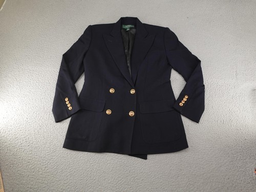 Vintage Lauren Ralph Lauren Blazer Womens 6 Petite Black Wool USA Old Money