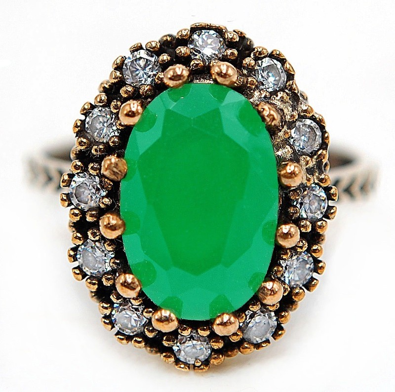 Ottoman 5CT Heat Treated Green Tourmaline 925 Sterling Silver Ring Sz 7.5 H1-8