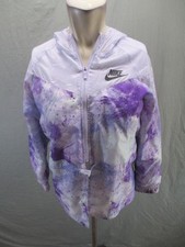 Nike Size L Girls Purple Hooded Windproof Zip Activewear Athletic Jacket 862