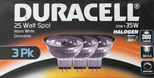 DURACELL 25W=35W HALOGEN 360 LUMENS GU5.3 DIMMABLE PACK OF THREE