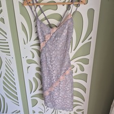 Topshop BNWT Lilac Purple Pink Lace Keyhole Strappy Dress Asymmetric Hem Size 8