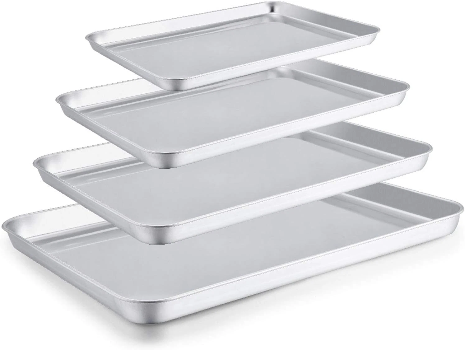 Teamfar Baking Sheet Set of 4, 16/12.5/10/9.3 Inch Stainless Steel Baking Pan Tr