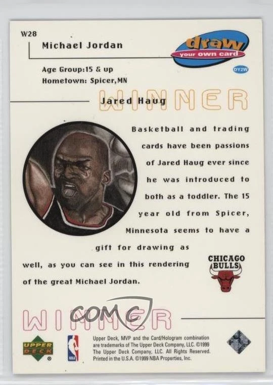 1999-00 Upper Deck MVP Draw Your Own Card Winner Michael Jordan #W28 HOF - Image 2 of 2