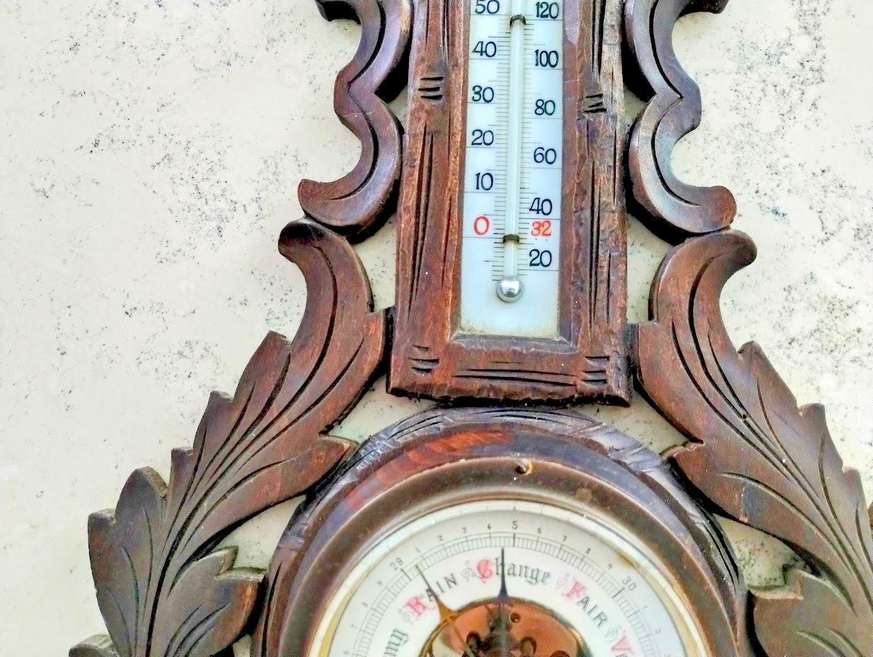 Antique Black Forest Barometer/Thermometer carved wood, 100+ years old