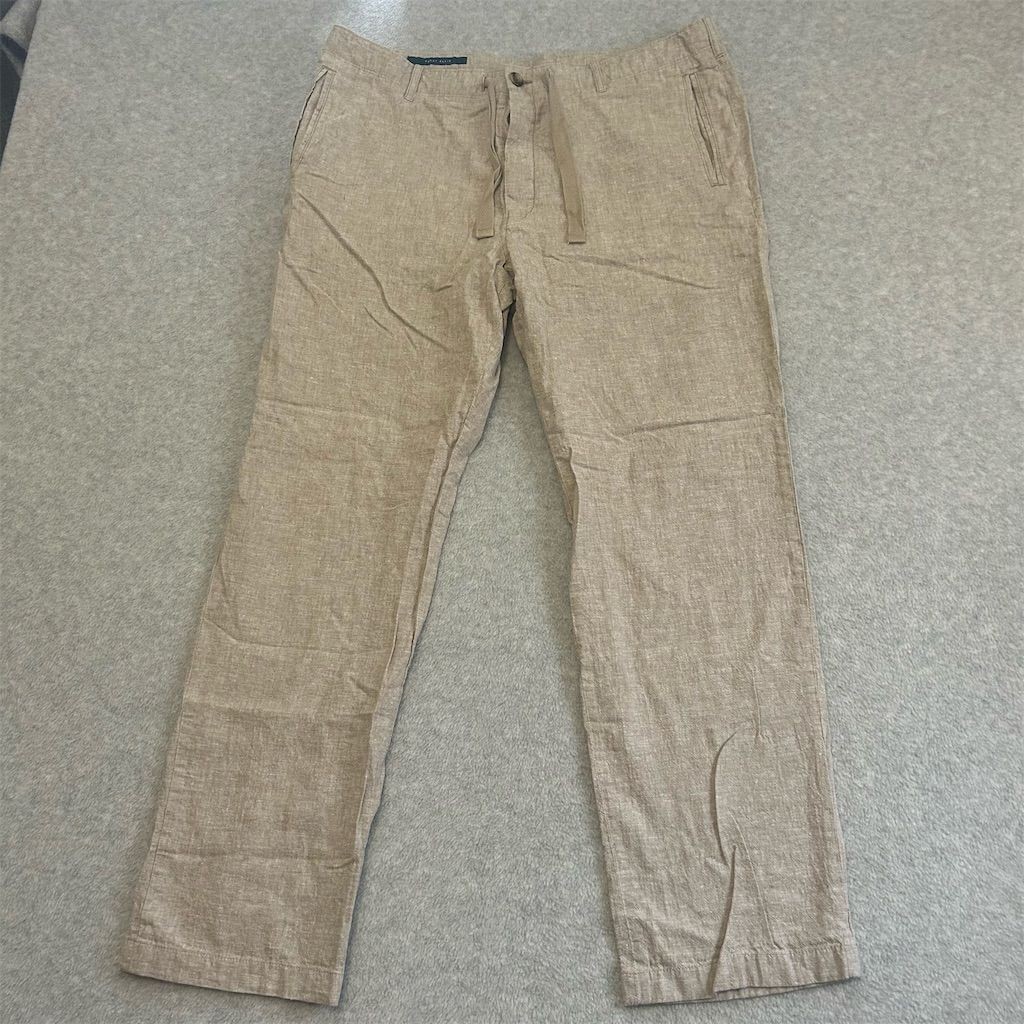 Perry Ellis Pants Men's 36 Beige Linen Blend Drawstring Casual Relaxed Fit