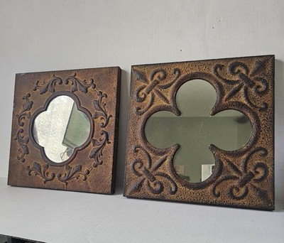 Set Of 2 Mirror French Country Look Flower Shapes Brown Rusty Feel Distressed