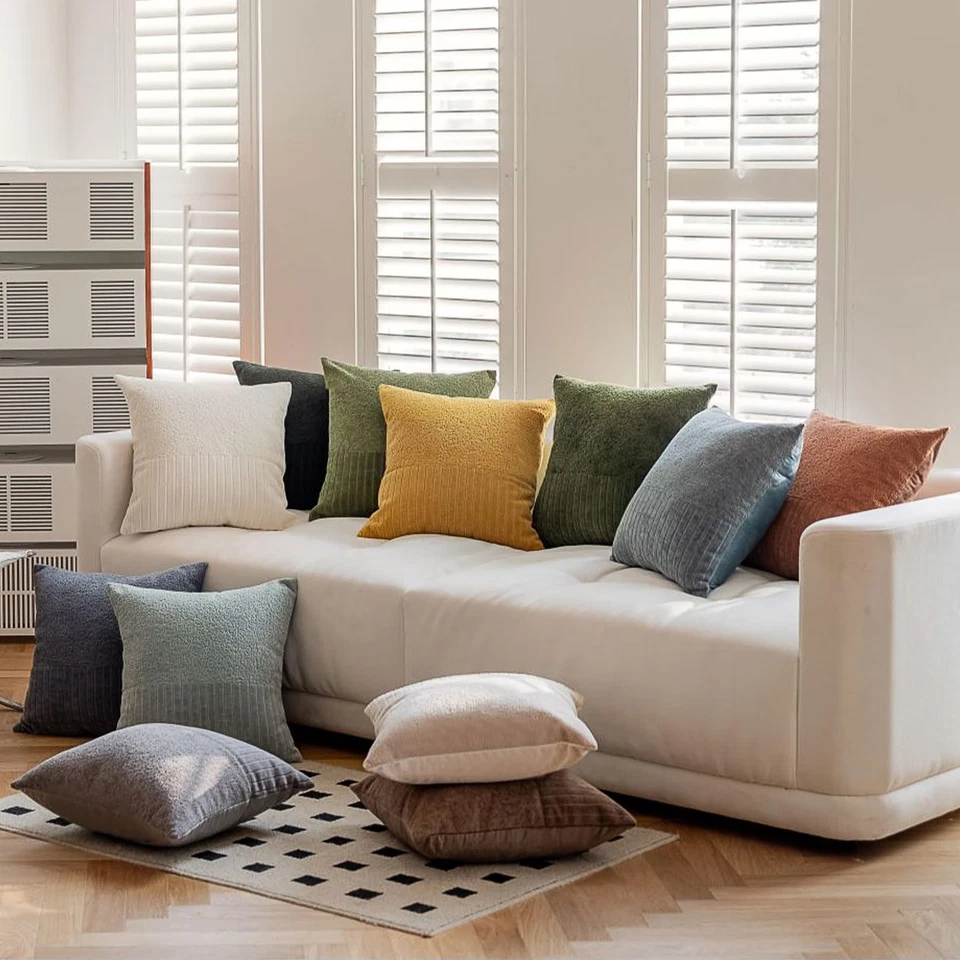 Pack of 2 Striped Throw Pillow Covers 18x18 Inch Beige Patchwork Pillow Cover... - Image 4 of 4