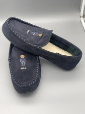 Polo Ralph Lauren Declan Bear Slippers Men Size 13 Navy Blue Pony Bear Moccasin