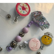 Lot 0f Retractable Nurse Badge Reels Smiley EKG Leopard Heart Medical ID Holder