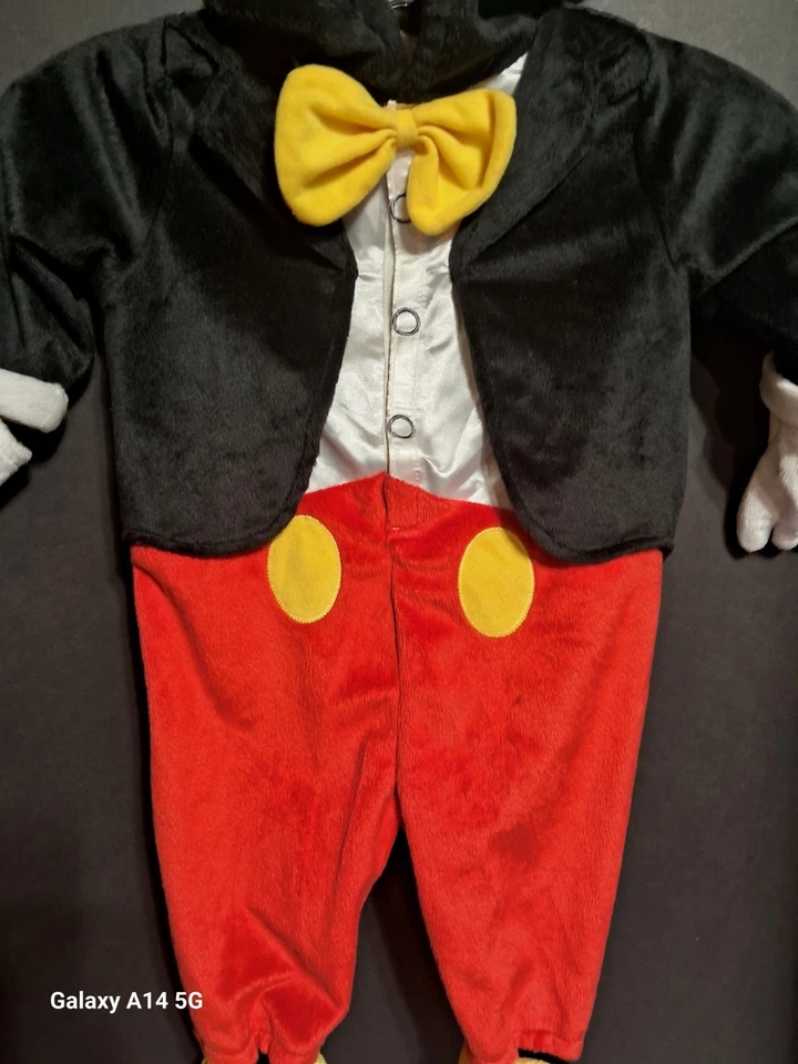 Mickey Mouse Baby 9/12Mo Disney Deluxe Costume 1 Pc Hooded Velour Warm Toys R Us - Image 3 of 4