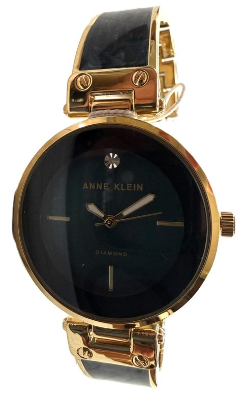 Anne Klein AK/2512 Women's Diamond Dial Gold Tone/Teal Enamel Half Bangle Watch