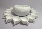 Vintage Westmoreland Milk Glass Three Fruit Pineapple Punch Bowl Set, 12 Cups