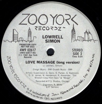 LOWRELL SIMON Love Massage 12  PROMO 1981 ZOO YORK Disco-Funk / EX / HEAR