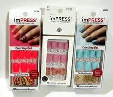 Impress Orange Pink Teal Petite Press On Manicure Nails 3 Sets No Glue
