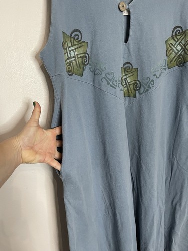 Maxi Vestido Para Mujer Blue Fish Vintage Azul Estampado Celta Sin Mangas Bolsillos LEER - Imagen 3 de 7