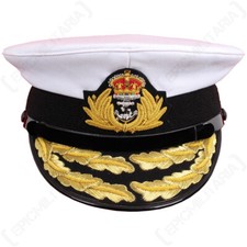 Re-enactment WW2 Royal Navy Admiral Visor Cap Hat - White - All Sizes
