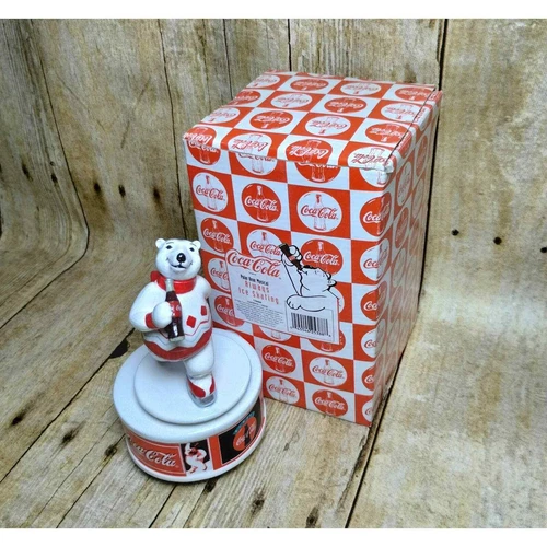 Vtg Coca Cola Polor Bear Ice Skating Music Box (box su2)