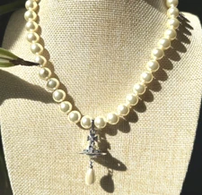Vivienne Westwood White Pearl Drop Silver Necklace Choker Chain
