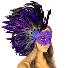 Feather Masquerade Mask Carnival Mardi Gras Party Mask Purple