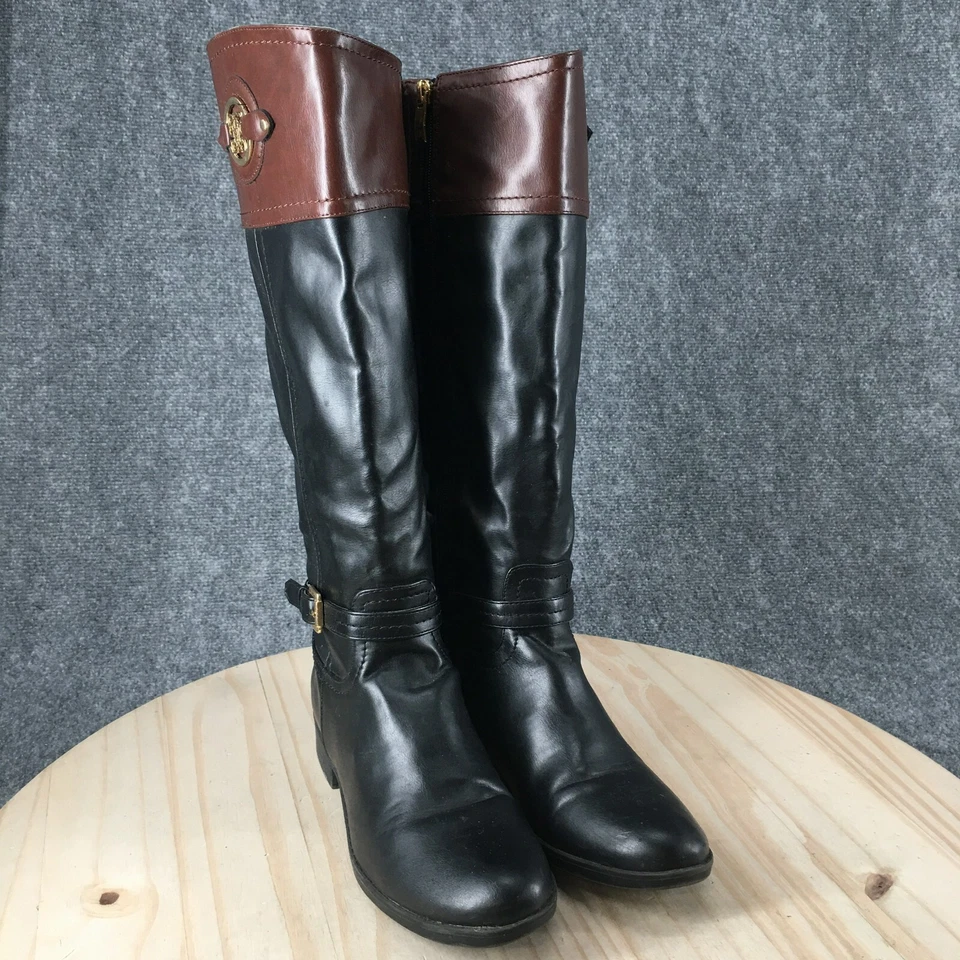 Женские сапоги Liz Claiborne высотой 8 M для верховой езды из черной кожи на боковой молнии на кубинских каблуках - Изображение 3 из 4