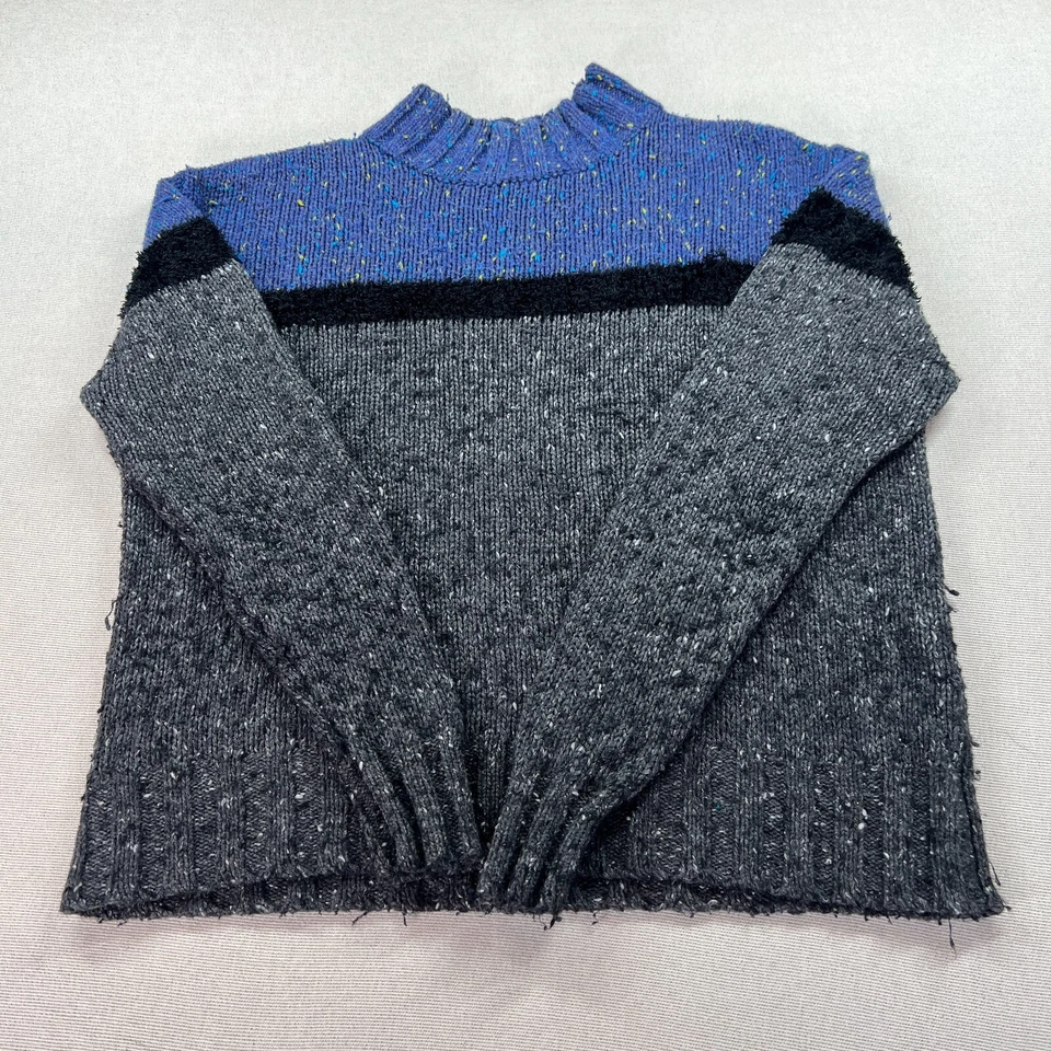 Suéter feminino ponto de referência vintage M multicolorido listra mistura de lã pulôver - Imagem 3 de 4