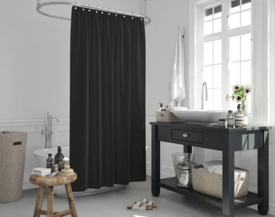 Black Fabric Bathroom Shower Curtain, Weighted Hem, Extra Long, Different Sizes