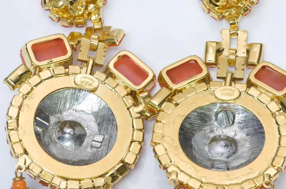 Lawrence VRBA Faux Orange Coral Crystal Long Tassel Earrings - Image 3 of 3