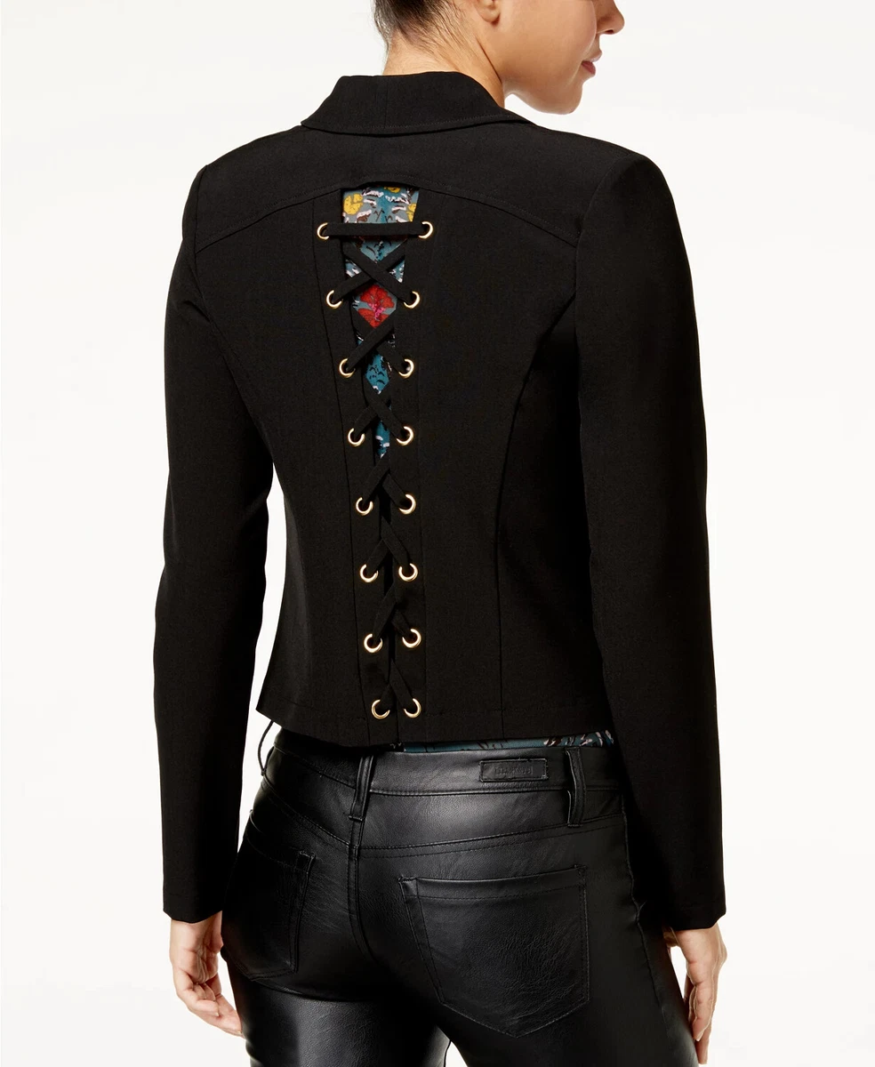 Material Girl Lace Up Back Blazer Black Juniors Medium NWT eBay