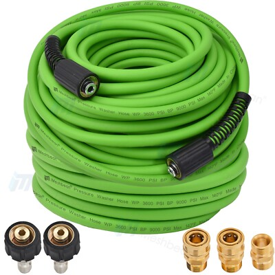#ad Flexible High Pressure Washer Hose 100#x27; 3600PSI M22 amp; 3 8quot; Power Extension Tube $59.99